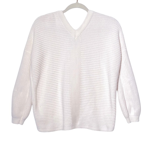 Fate Double V-Neck Lace Up Ribbed Knit White Sweater Size S - Picture 2 of 11